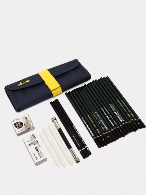 Qo'rg'oshinli qora qalamlar to'plami aksessuarlari "Deli" 2H-12V, 16 dona. (58125-modda)