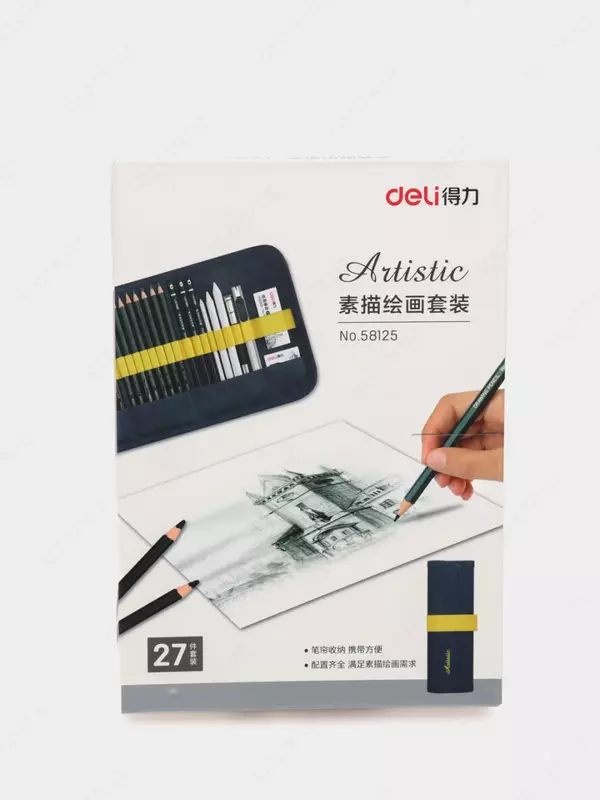 Qo'rg'oshinli qora qalamlar to'plami aksessuarlari "Deli" 2H-12V, 16 dona. (58125-modda)