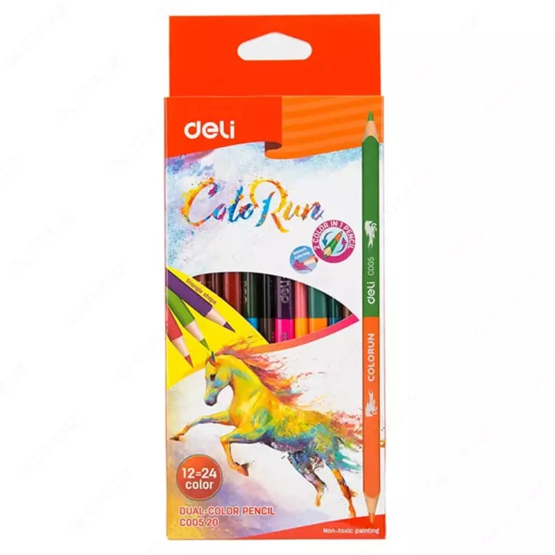 Ikki tomonlama rangli qalamlar to'plami "Deli ColoRun" 24 rang, 12 dona. (m.- 00520-EC)