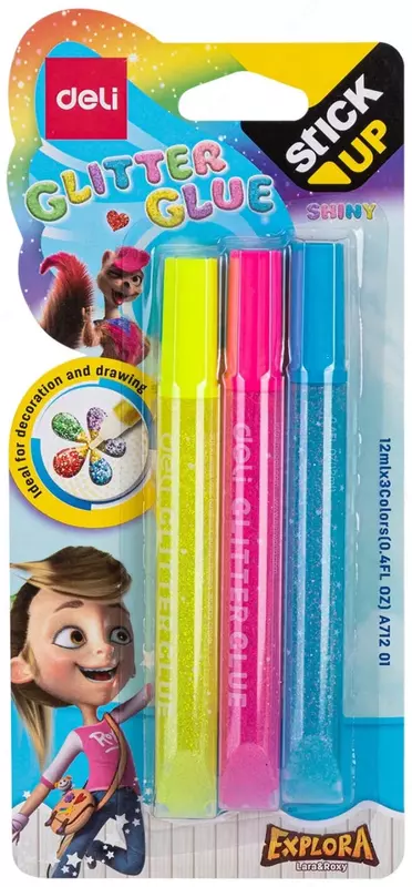 Клей-гель неон Deli "Explora" с блестками 12 мл., 3 шт. (Арт. - 71201-EA)