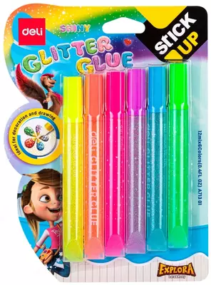 Клей-гель неон Deli "Explora" с блестками 12 мл., 6 шт. (Арт. - 71301-EA)