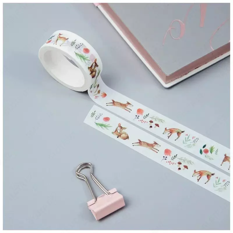 Клейкая декоративная лента "MESHU" Cute deer 1.5 см (Арт.- MS_36875)