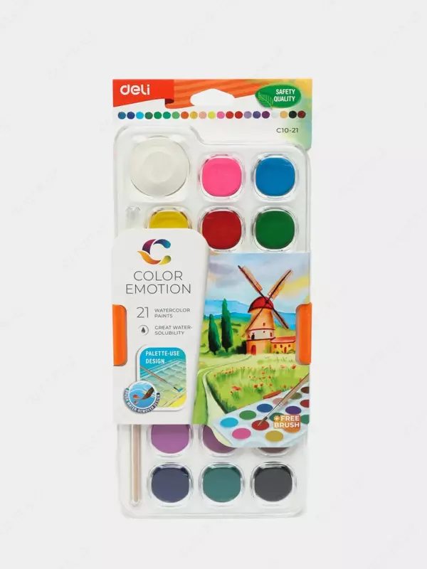 Акварельные краски "Deli" с кисточкой (21 цвет) Арт. - 10-21-C