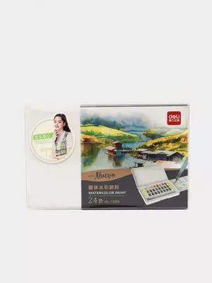 Сухие Акварельные краски "Deli" с кисточкой (24 цвета) Арт. - 73889