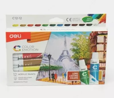 Художественная акриловая краска "Deli" туба 12 мл/12 цв. (Арт. - 12-12-C)