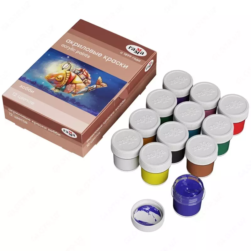 Декоративные акриловые краски Гамма "Хобби" 12 цв/20 мл. (Арт. - 3012198)