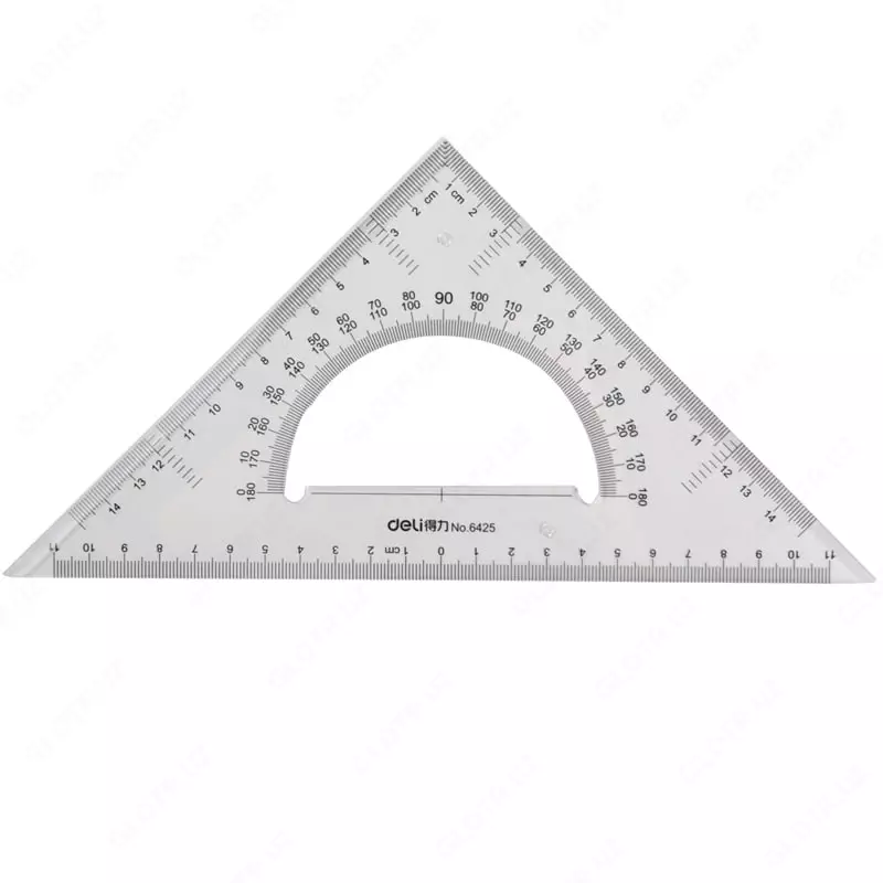 Комплект геометрических линеек "Deli" угольник + транспортир 23 см (Арт. - 6425) Прозрачный