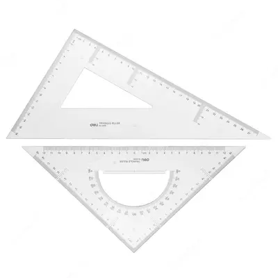 Комплект геометрических линеек "Deli" угольник + транспортир 28 см (Арт. - 6430) Прозрачный