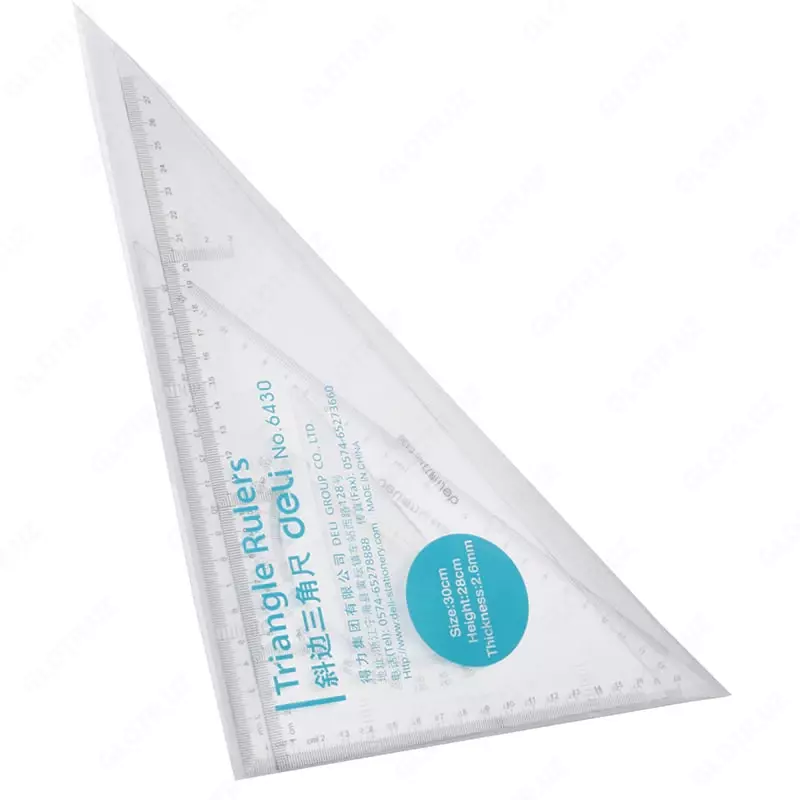 Комплект геометрических линеек "Deli" угольник + транспортир 28 см (Арт. - 6430) Прозрачный