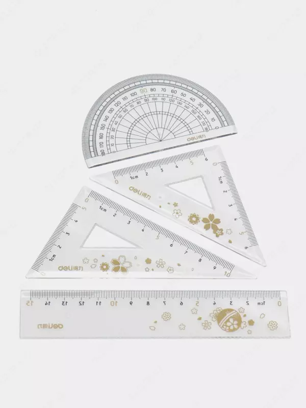 Geometrik o'lchagichlar to'plami "Deli" 15 sm, 4 dona. (Art. No - 79540) Shaffof/dekor