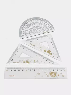 Комплект геометрических линеек "Deli" 15 см, 4 шт. (Арт. - 79540) Прозрачный/декор