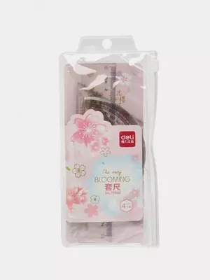 Комплект геометрических линеек "Deli" 15 см, 4 шт. (Арт. - 79540) Прозрачный/декор