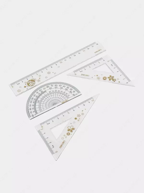 Комплект геометрических линеек "Deli" 18 см, 4 шт. (Арт. - 79543) Прозрачный/декор