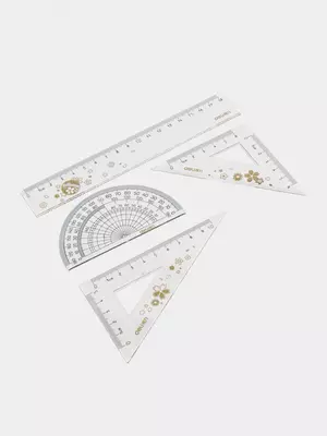 Комплект геометрических линеек "Deli" 18 см, 4 шт. (Арт. - 79543) Прозрачный/декор