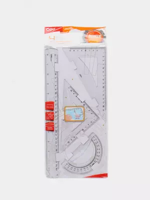 Geometrik o'lchagichlar to'plami Deli "Pioner" 4 dona. (Art. No - 00512-EG) Shaffof