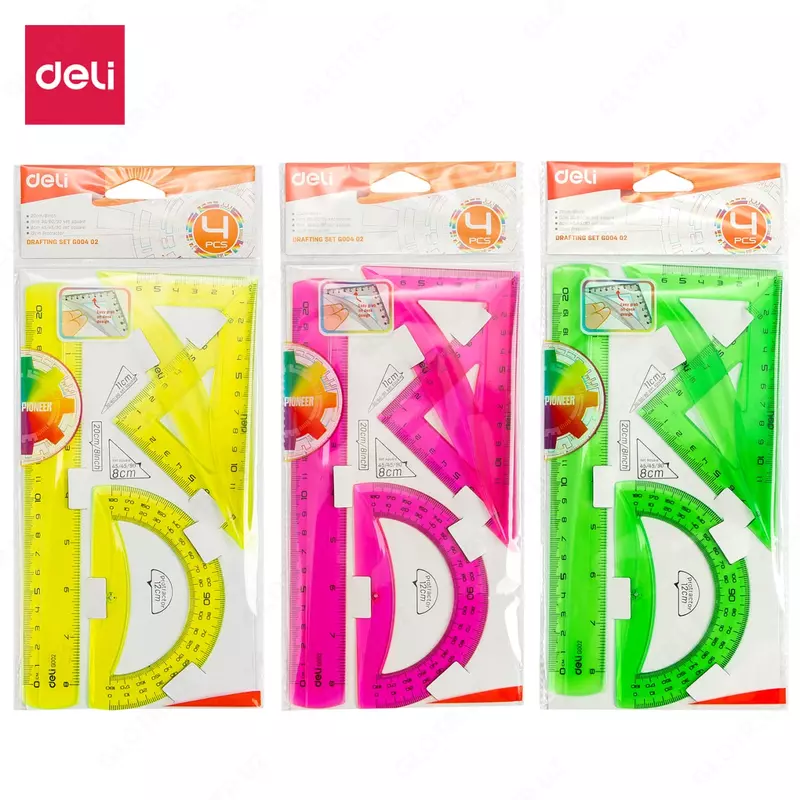 Комплект геометрических линеек Deli "Pioneer" 4 шт. (Арт. - 00402-EG) Ассорти