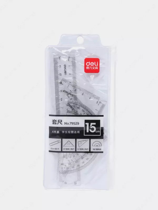 Комплект геометрических линеек "Deli" 4 шт. (Арт. - 79529) Прозрачный