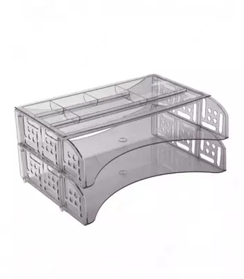 Горизонтальный лоток для документов Стамм "FIELD" 2 отдела (Арт. - ЛТ694) Серый