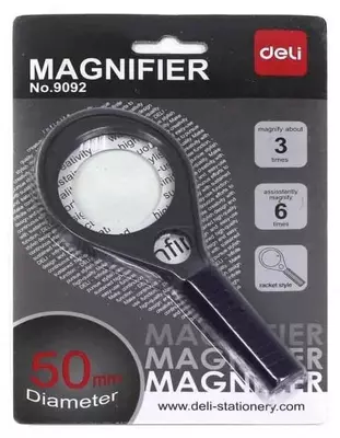 20 000 so'm / qadoq Lupa "Deli" x3 D50 mm (Art. - 9092) Qora