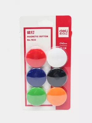 Упаковка цветных магнитов для белой доски "Deli" 40 мм (Арт. - 7822) 6 шт.