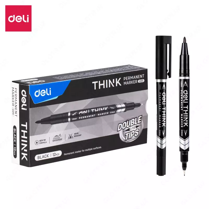 Doimiy marker Deli "Think" 2 tomonlama (Art.- 211-BK-U) Qora
