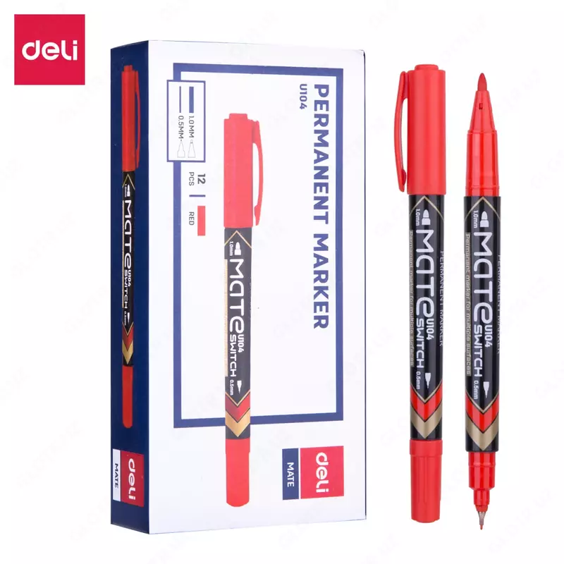 Перманентный маркер Deli "Маtе" 2-х сторонний (Арт.- 10440-EURD) Красный