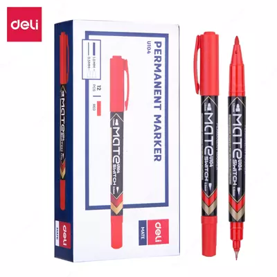 Перманентный маркер Deli "Маtе" 2-х сторонний (Арт.- 10440-EURD) Красный