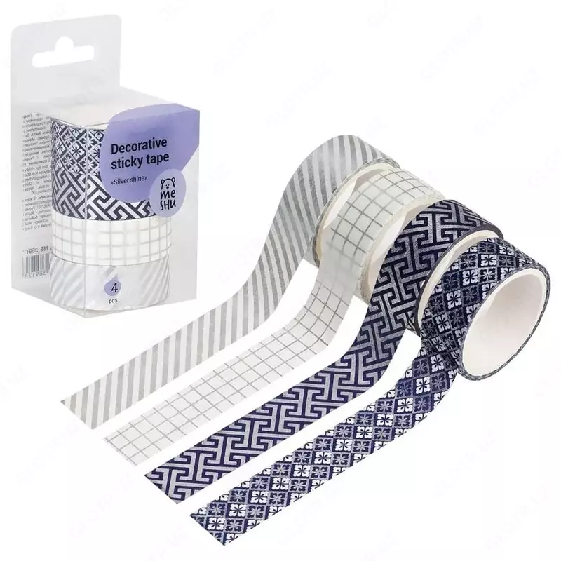 Набор клейких декоративных лент MESHU "Silver shinet" 4 шт. (Арт.- MS_36917)