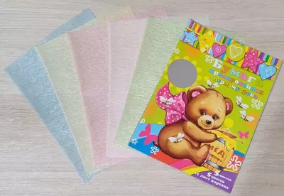 "Feniks+" marvaridli krep qog'oz to'plami, 210 x 297 mm, 5 varaq (31378-modda)