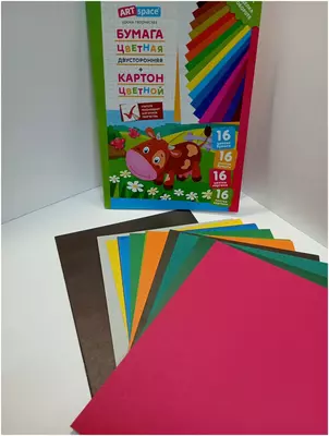 Цветная бумага и картон ArtSpace "Коровка" 16 цветов (16 листов) Арт. - Нкб16-16_28667