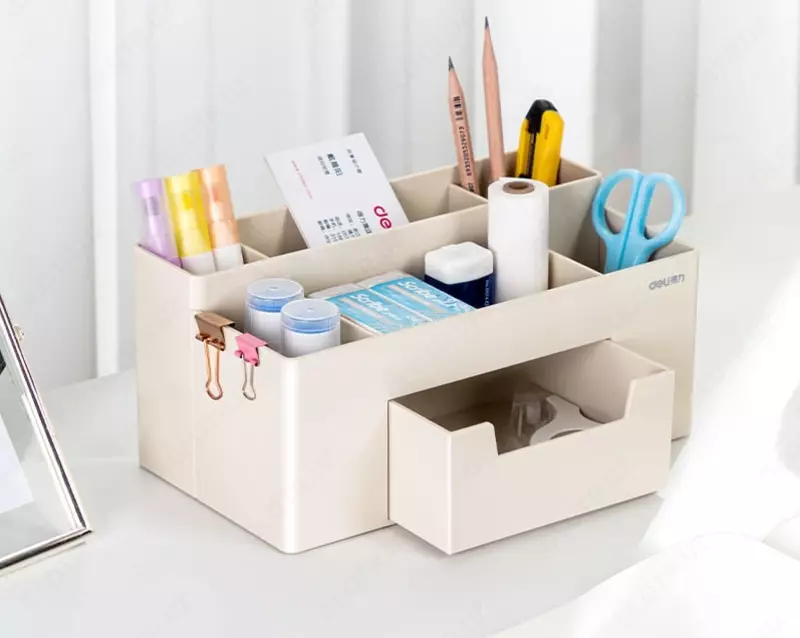 Органайзер для канцелярских принадлежностей "Deli" 7 отделов (Арт. - 8913-pk) Молочный