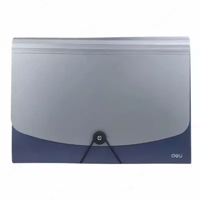 Папка- портфель "Deli" 12 отделений, застежка - резинка (Арт.- 5558) Серая/Синяя