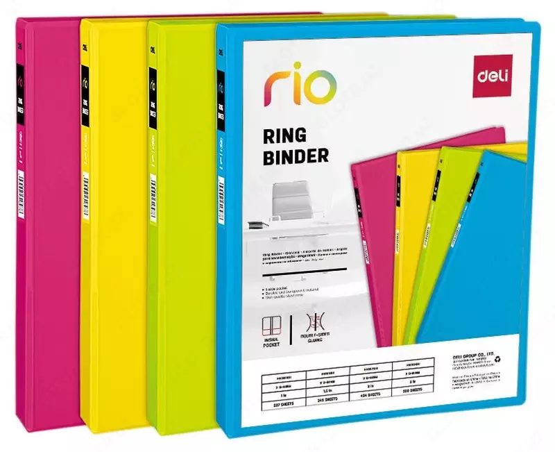 Папка для документов Deli "Rio" на 2-х D-кольцах, А4 (Арт.- 10200-EB) Ассортимент