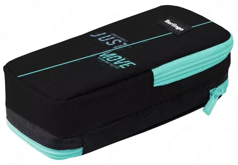 Пенал - футляр для канцтоваров Berlingo "Just move" 2 отделения (Арт.- PM09054) Черный/бирюзовый