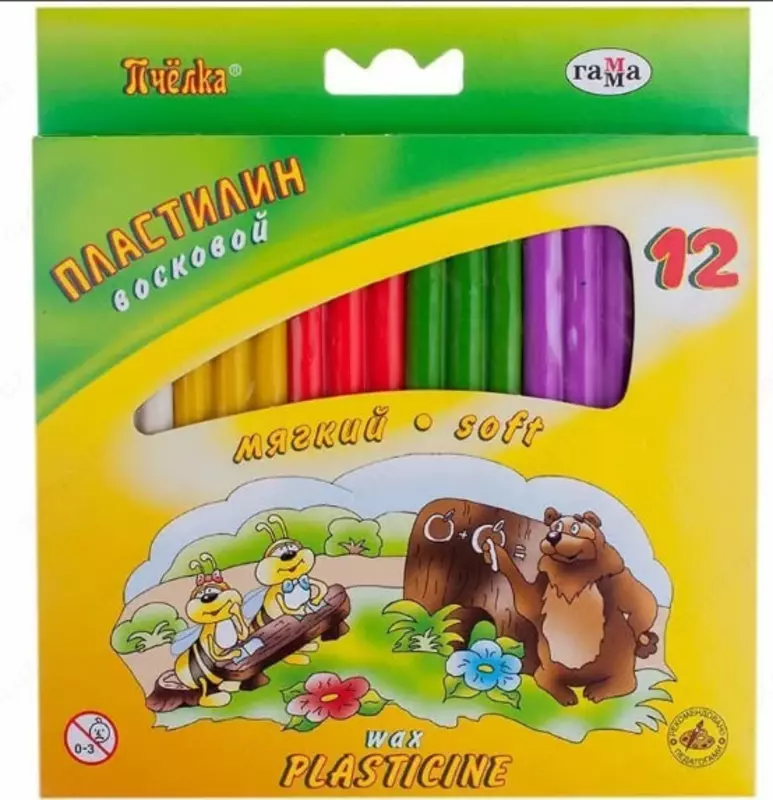 Художественный восковой пластилин Гамма "Пчелка" 12 шт. (Арт. - 280032Н)