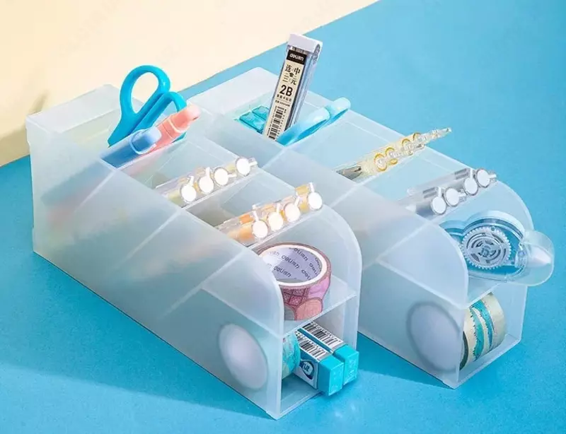 Подставка для ручек "Deli" пластиковая (Арт. - 8932-pk) Прозрачно/белая