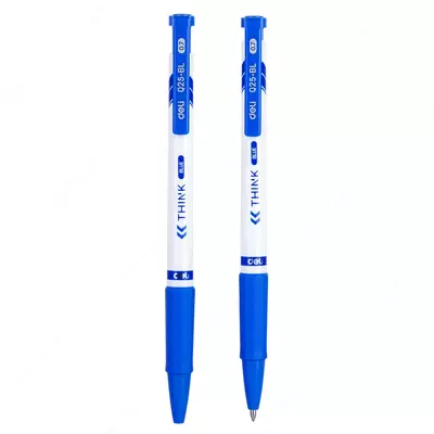 Шариковая автоматическая ручка "Deli Think" 0.7 мм, синяя (Арт.- 25-Q-BL) Белая/синяя