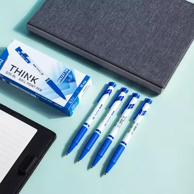 Шариковая автоматическая ручка "Deli Think" 0.7 мм, синяя (Арт.- 25-Q-BL) Белая/синяя