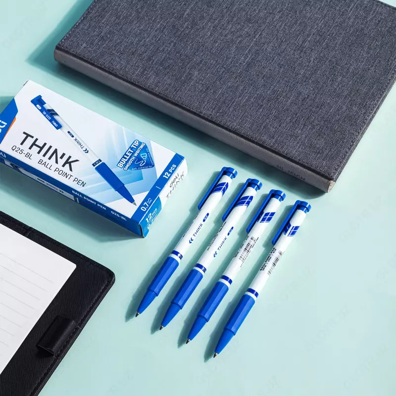 Шариковая автоматическая ручка "Deli Think" 0.7 мм, синяя (Арт.- 25-Q-BL) Белая/синяя