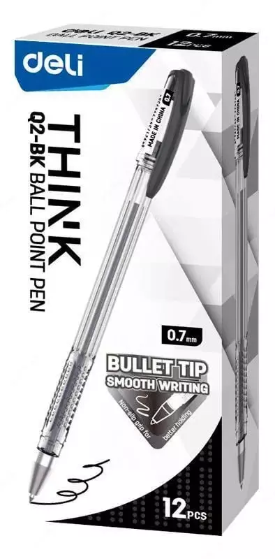 Sharikli ruchka "Deli Think" 0,7 mm, qora (Art.- 2-EQ-BK)
