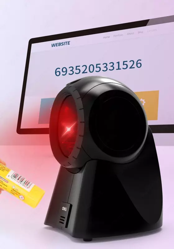 Стационарный Сканер штрих-кодов "Deli" формат 1D (Арт. - 14884) Черный