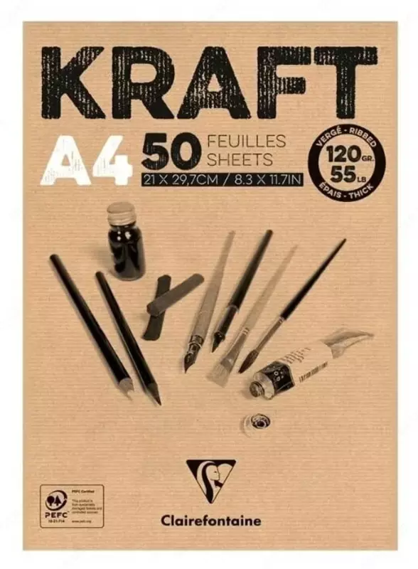 Блокнот - Скетчбук Clairefontaine "Kraft" А4 (50 листов) Арт. - 975815C
