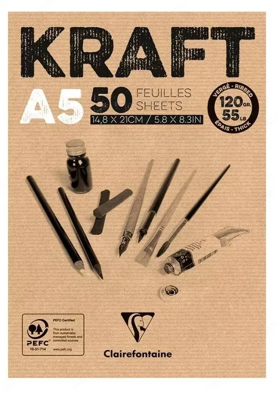 Блокнот - Скетчбук Clairefontaine "Kraft" А5 (50 листов) Арт. - 975814C