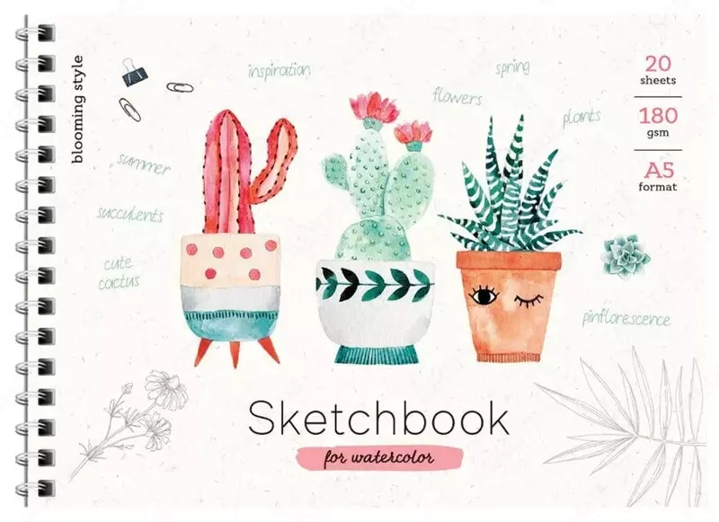 Блокнот - Скетчбук для акварели ArtSpace "Cute plants" А5 (20 листов) Арт. - Б5а20грг_28235