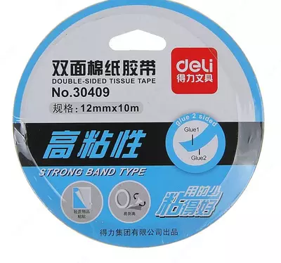 Двухсторонняя Клейкая монтажная лента "Deli" 12 мм х 10 м (Арт. - 30409) Прозрачная