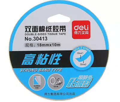 Ikki tomonlama yopishtiruvchi o'rnatish lentasi "Deli" 18 mm x 10 m (Art. - 30413) Shaffof