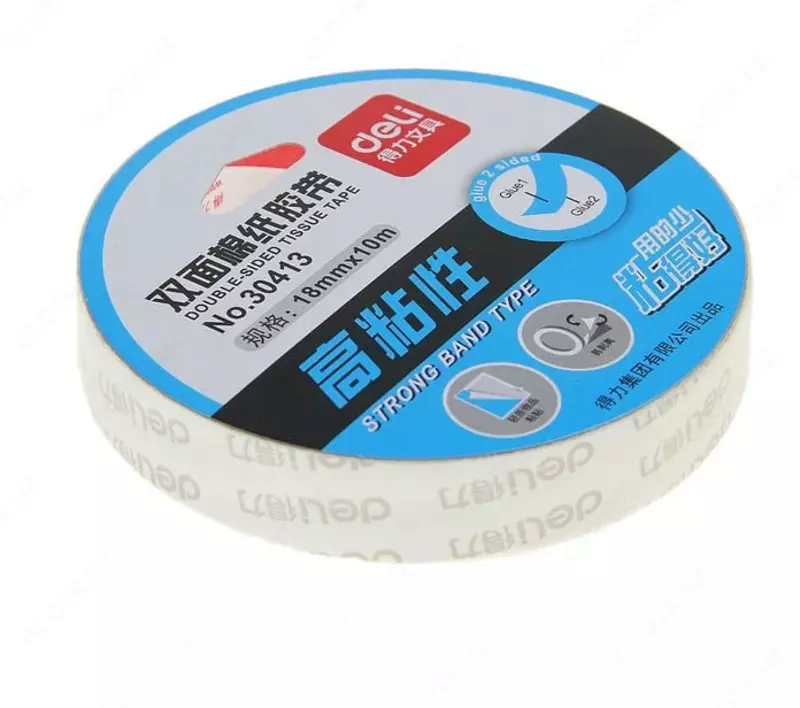 Ikki tomonlama yopishtiruvchi o'rnatish lentasi "Deli" 18 mm x 10 m (Art. - 30413) Shaffof