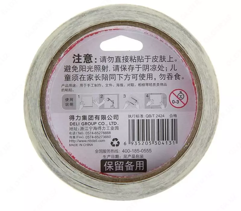 Ikki tomonlama yopishtiruvchi o'rnatish lentasi "Deli" 18 mm x 10 m (Art. - 30413) Shaffof