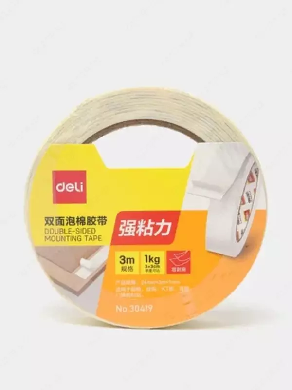 Двухсторонняя Клейкая монтажная лента "Deli" 19 мм х 3 м (Арт. - 30419) Прозрачная