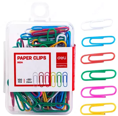 Rangli qog'oz qisqichlari "Deli" 29 mm, plastmassa (100 dona) Art. - 0024